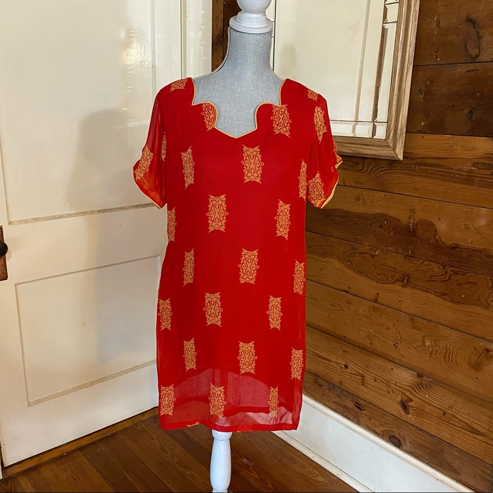 Red tunic dress - Silk - traditional